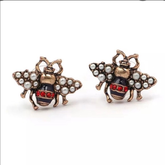 Jewelry - Rhinestone pearl bee  vintage earrings boho Nwt